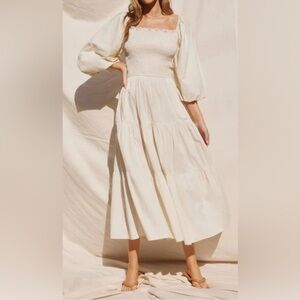 NWT Dress Forum Boho Tie-Backed Tiered Dress with Pockets in Ivory Medium